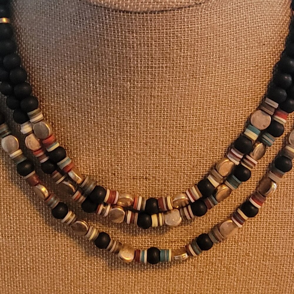 Meghan Browne Style Ethan Black 3 Strand Layered Beaded Necklace - Picture 4 of 9